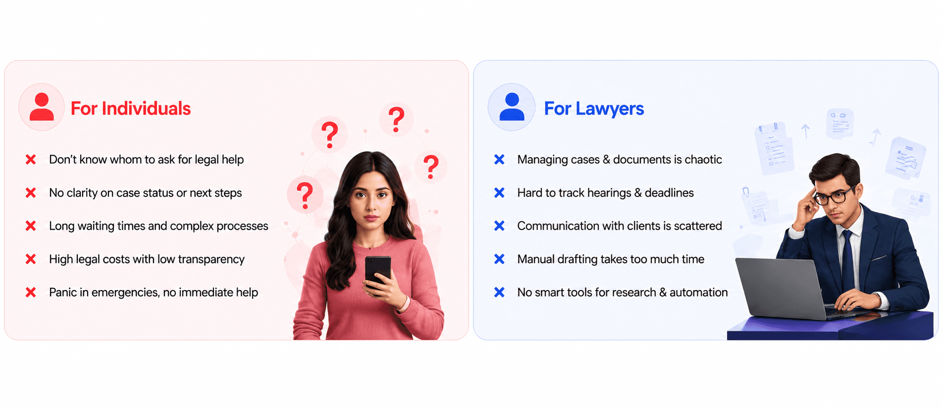 The Legal System is Hard. We Make It Easy. - For Individuals vs For Lawyers